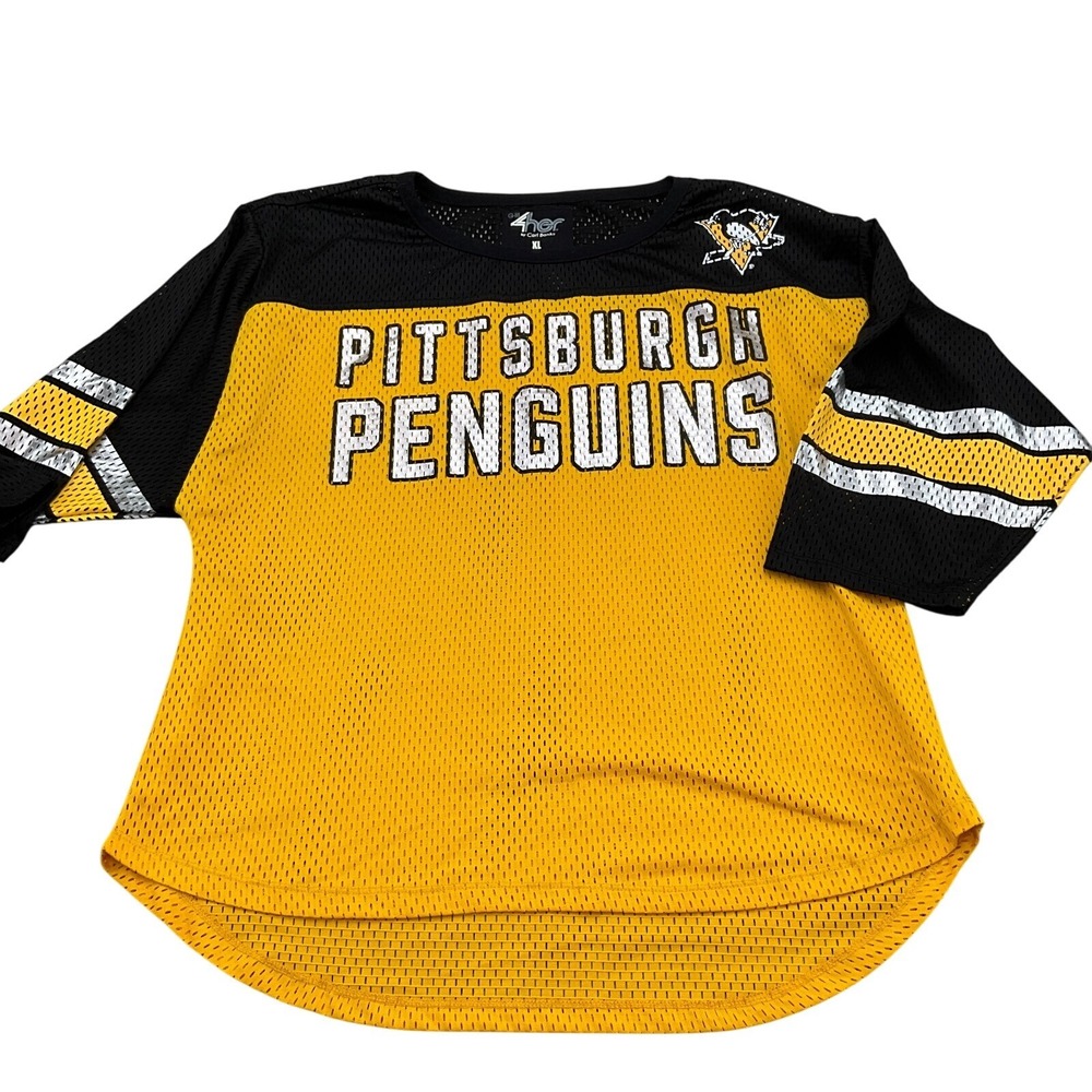 NHL GIII 4Her Jersey Women XLarge Shiny Yellow PITTSBURGH PENGUINS Carl Banks